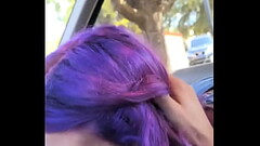 Purple haired teen sucks off a BWC in the car Thumb