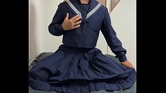 Sissy crossdresser masturbating in girls&#039_ uniform - 3 Thumb